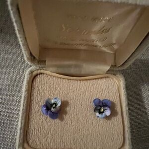 NIB Vintage Scruples Fine English Bone China violet earrings